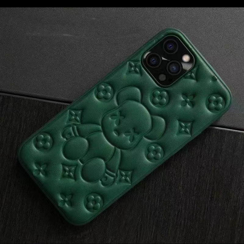 Nova estojo de telefone celular, Apple iPhone13Pro Leather Bear 3D Processo de relevo Case de couro de proteção de proteção