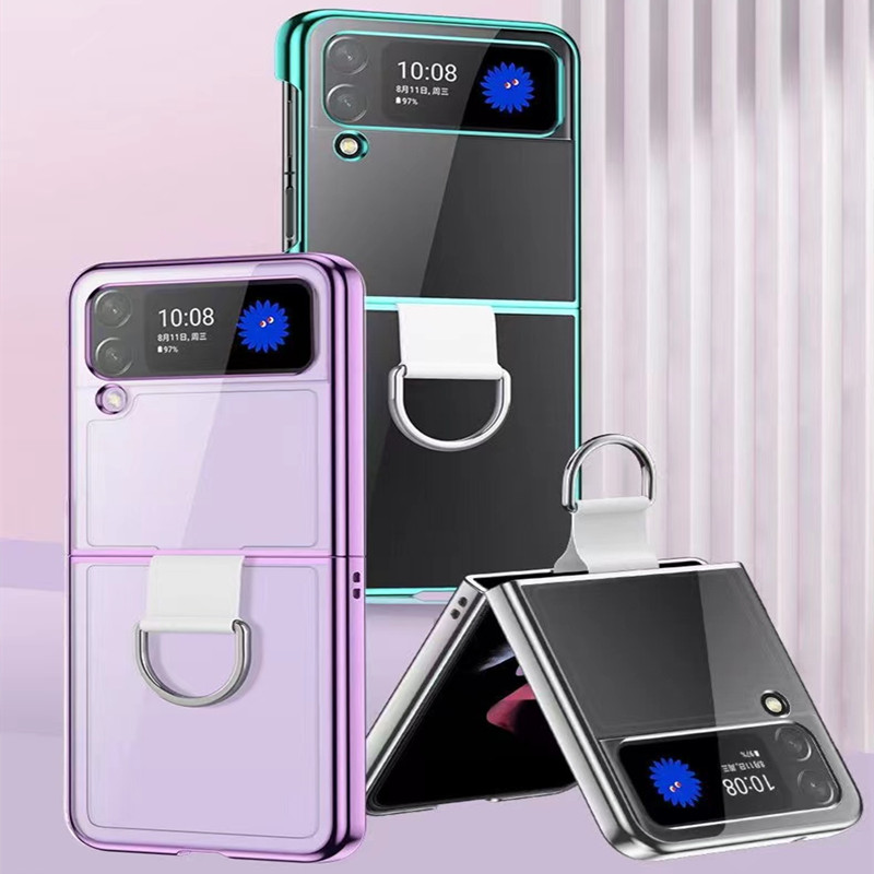 Samsung zflip4 caixa de telefone móvel dobrável, caixa de telefone móvel fivela de anel de metal, uma caixa protetora de telefone móvel inteligente que pode ser dobrada